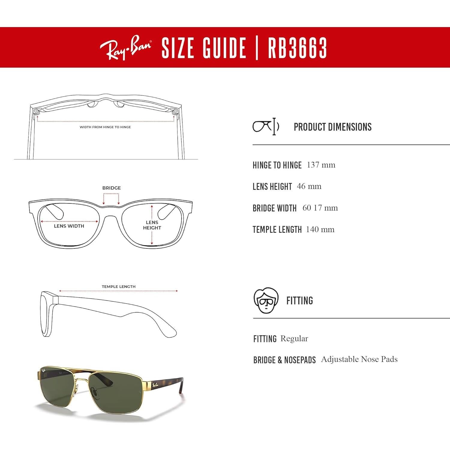 Gafas de sol Ray-Ban RB3663 Rectangulares para Hombres Oro Verde