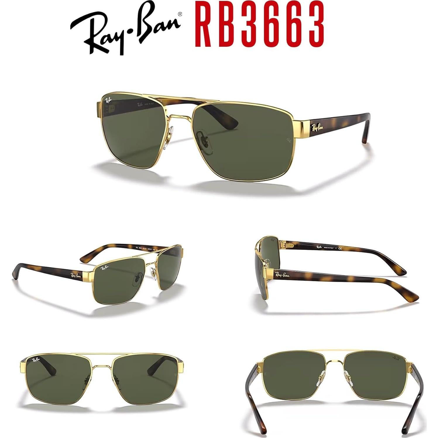 Gafas de sol Ray-Ban RB3663 Rectangulares para Hombres Oro Verde