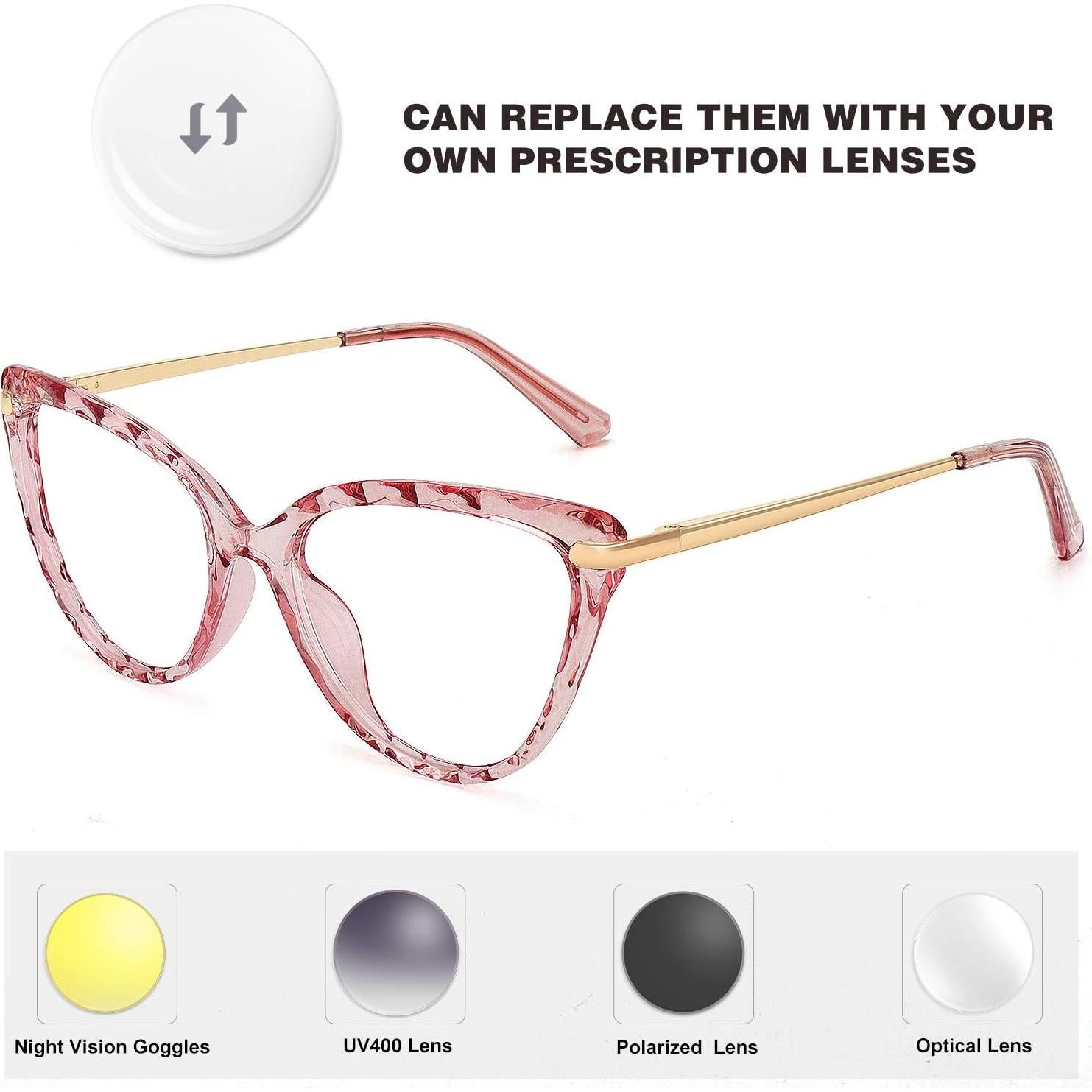 Gafas de Ojo de Gato WOWSUN con Cristales Transparentes para Mujeres