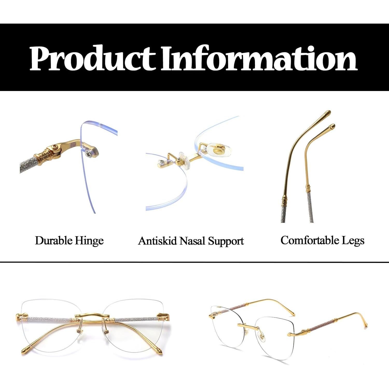 Gafas de Luz Azul LJCZKA Ojo de Gato Rosa Dorado Mujeres