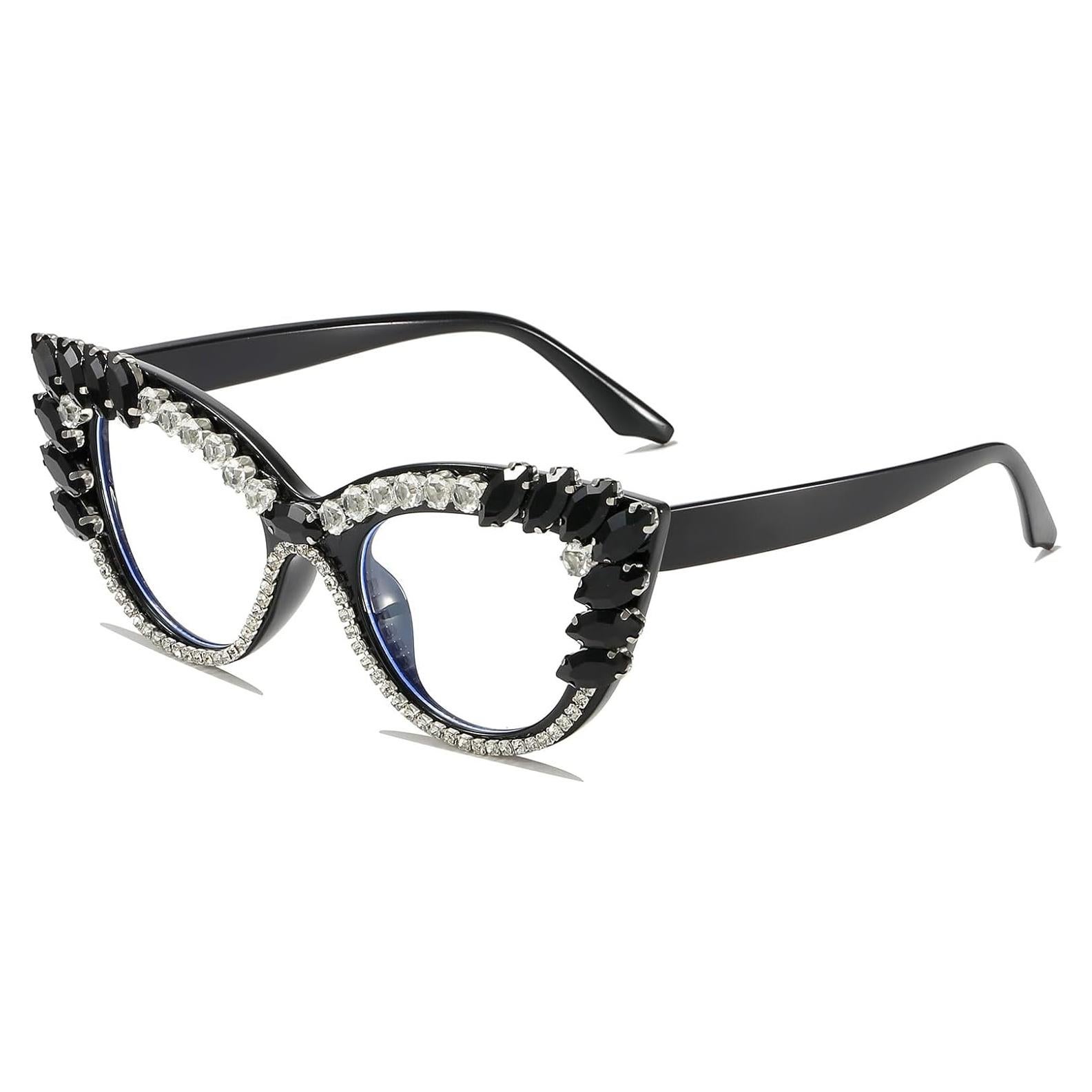Gafas de Luz Azul LJCZKA Ojo de Gato con Rhinestones para Mujeres