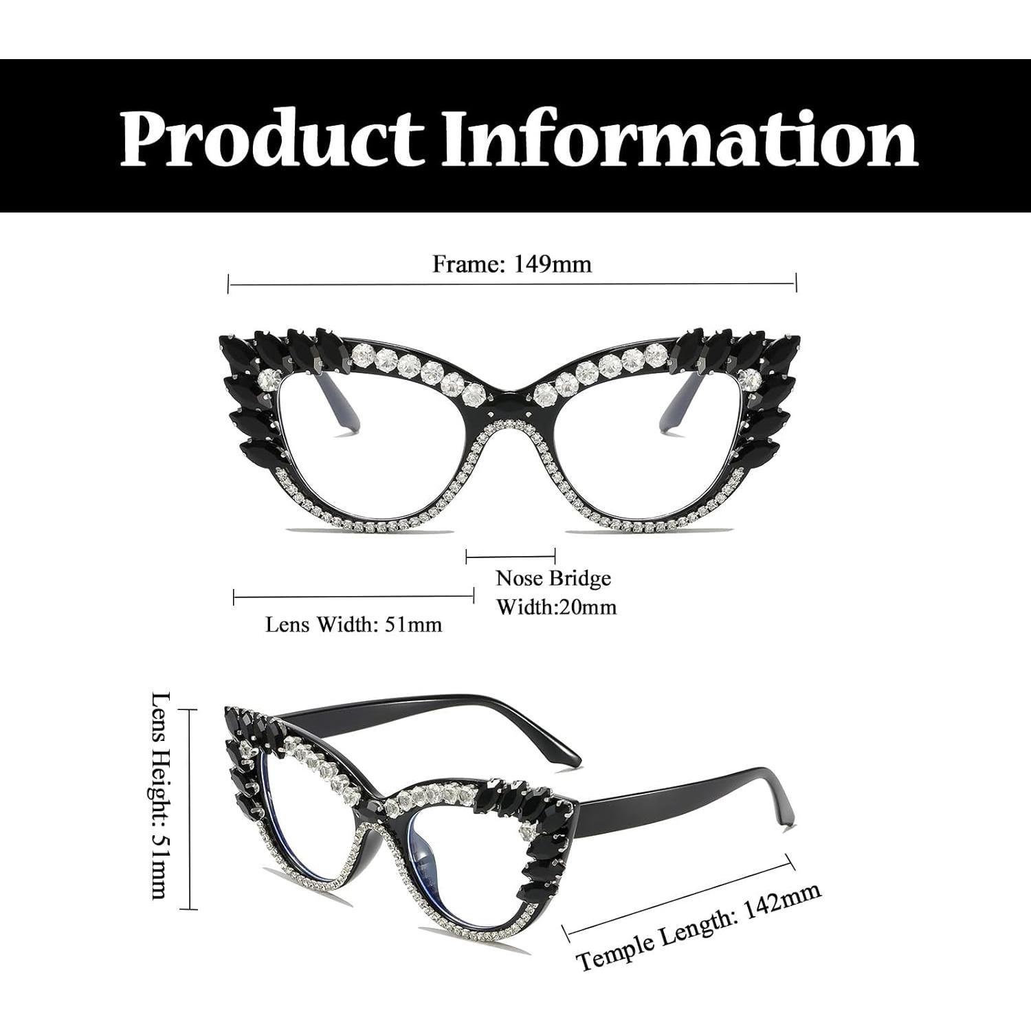 Gafas de Luz Azul LJCZKA Ojo de Gato con Rhinestones para Mujeres