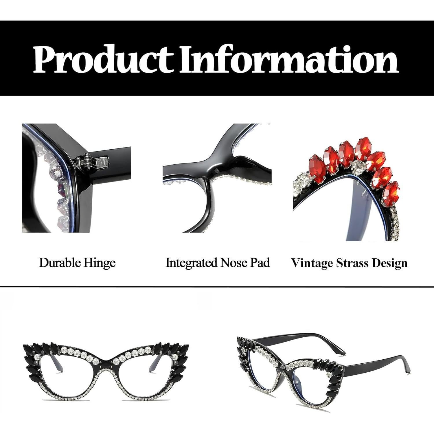 Gafas de Luz Azul LJCZKA Ojo de Gato con Rhinestones para Mujeres