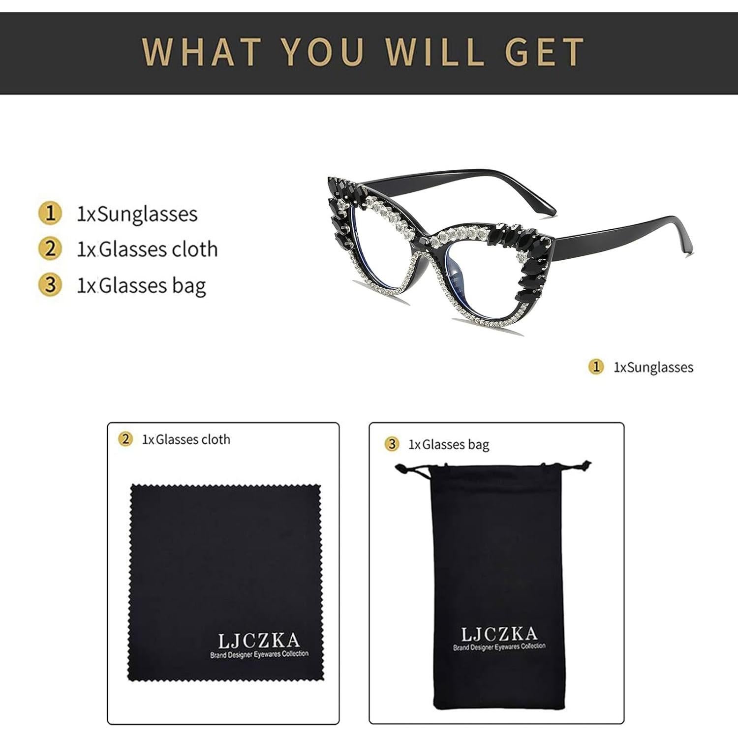 Gafas de Luz Azul LJCZKA Ojo de Gato con Rhinestones para Mujeres