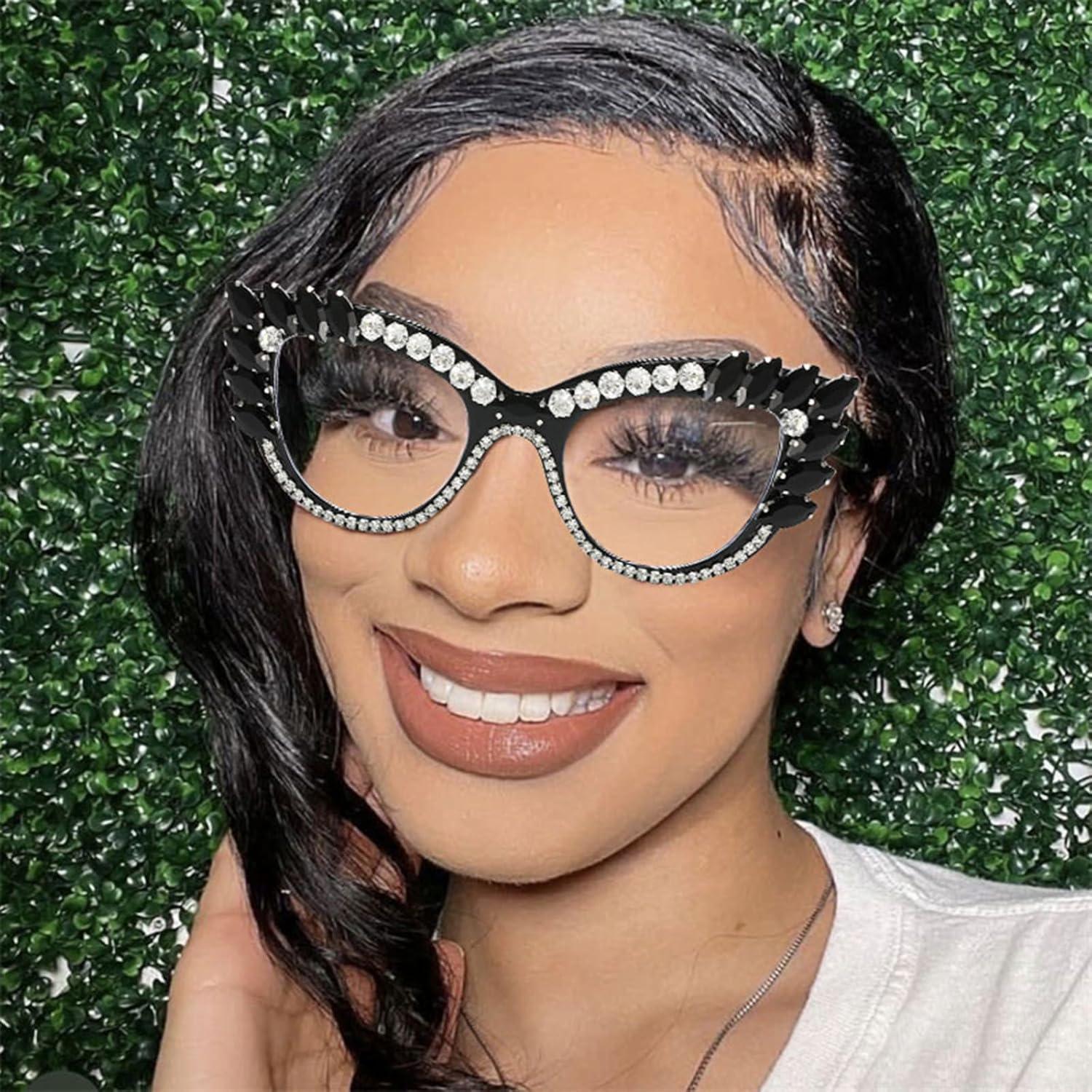 Gafas de Luz Azul LJCZKA Ojo de Gato con Rhinestones para Mujeres