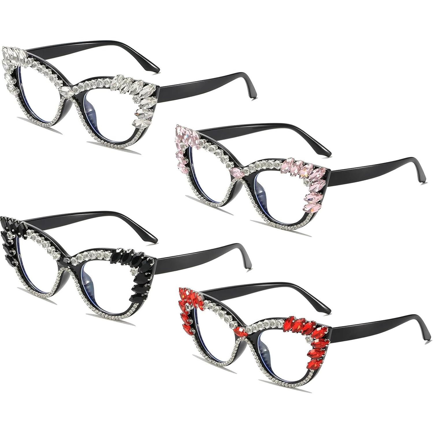 Gafas de Luz Azul LJCZKA Ojo de Gato con Rhinestones para Mujeres