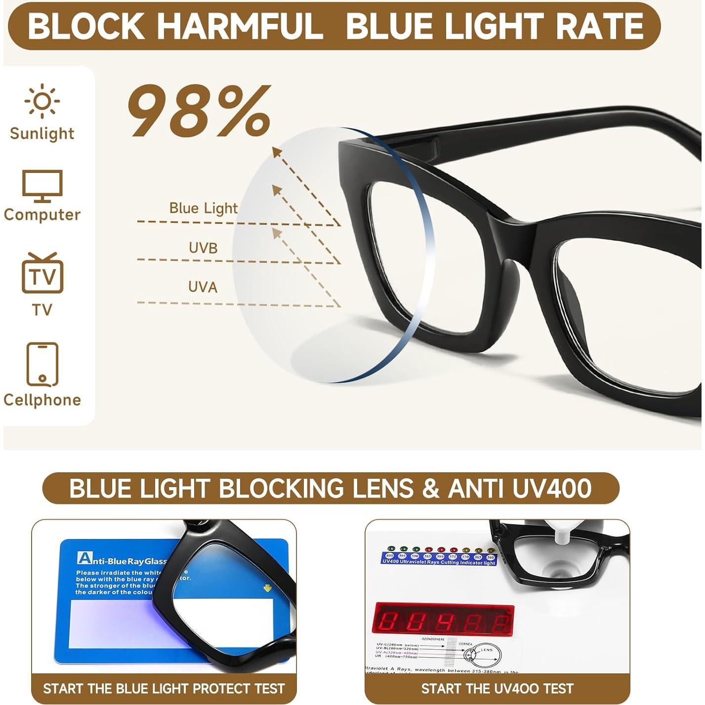 Gafas de lectura estilo gato Celng - Paquete de 3 con bloqueo luz azul