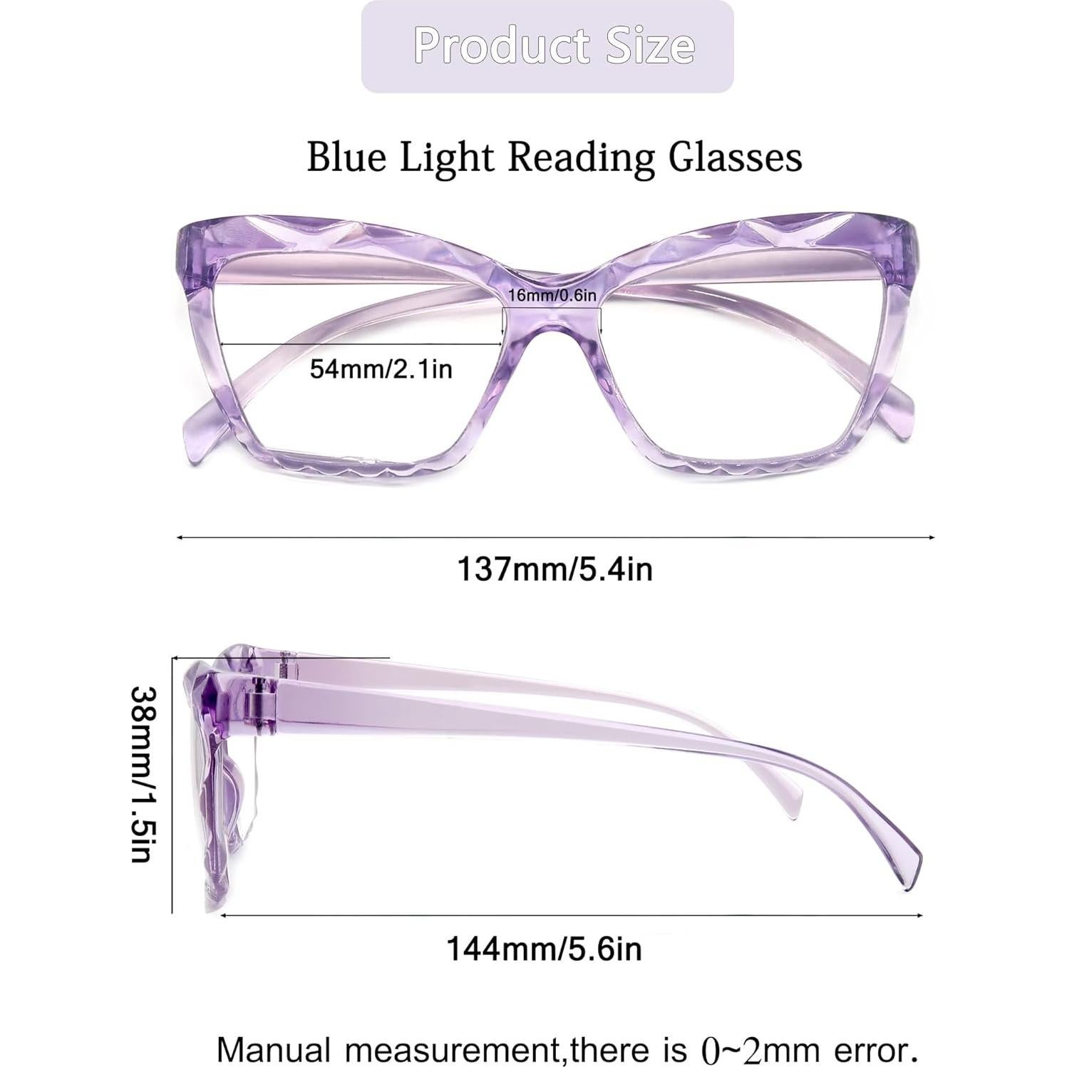 Gafas de lectura para mujeres +3.0 con bloqueo luz azul - 4 pk