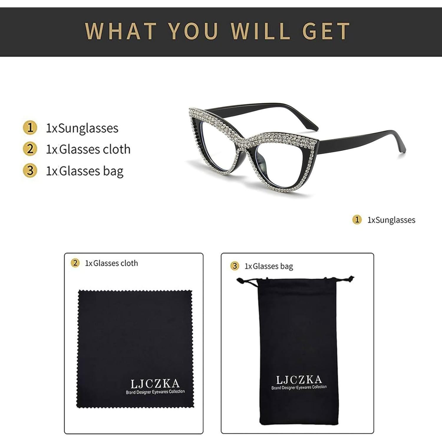 Gafas de Ojo de Gato LJCZKA con Rhinestones Anti Luz Azul