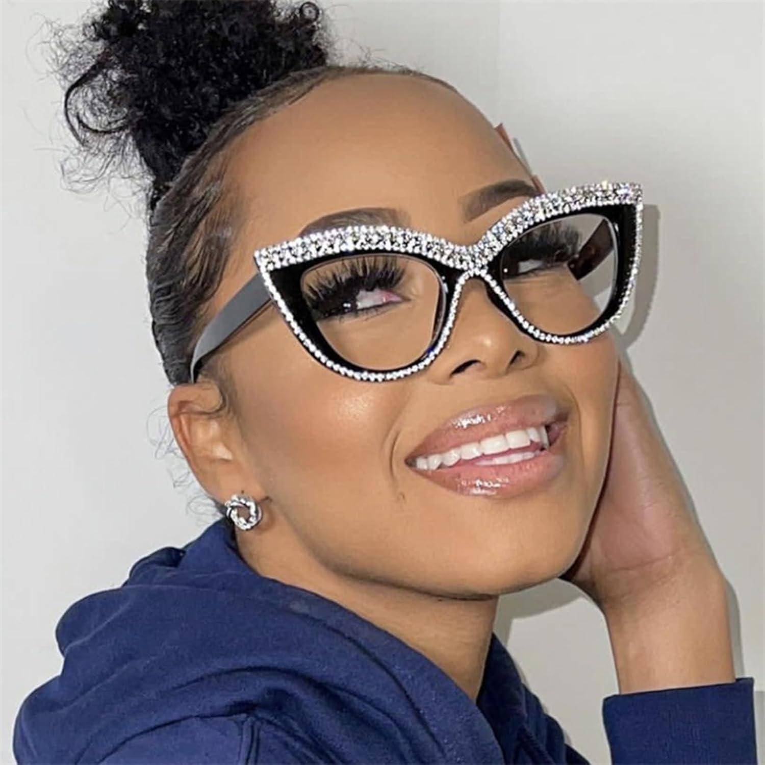 Gafas de Ojo de Gato LJCZKA con Rhinestones Anti Luz Azul