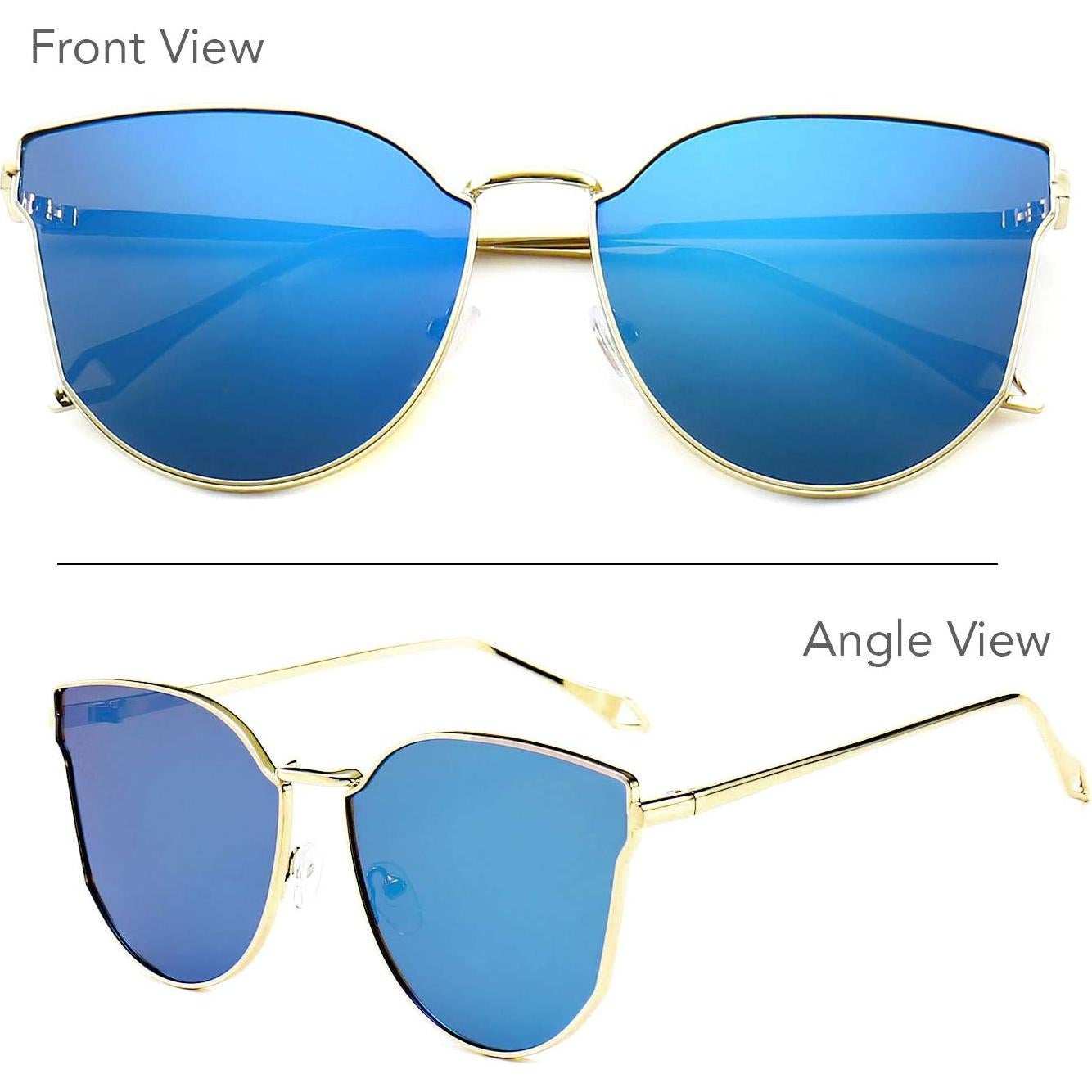 Gafas de sol estilo gato UV400 con lentes espejados - Azul