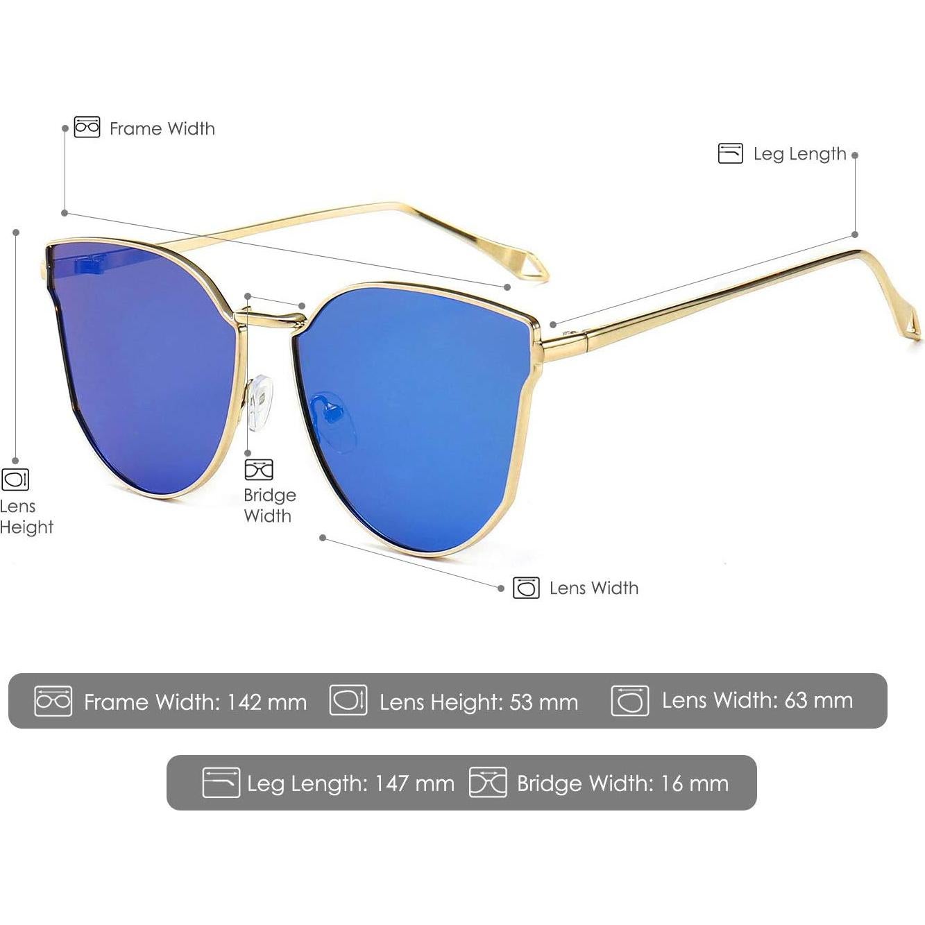 Gafas de sol estilo gato UV400 con lentes espejados - Azul