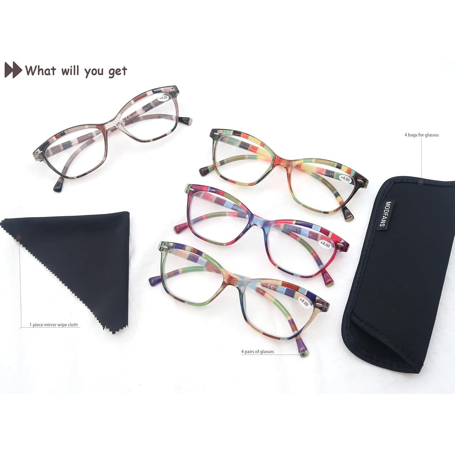 Gafas de Lectura HEEYYOK para Mujeres 4 Pack Coloridas 3.75x