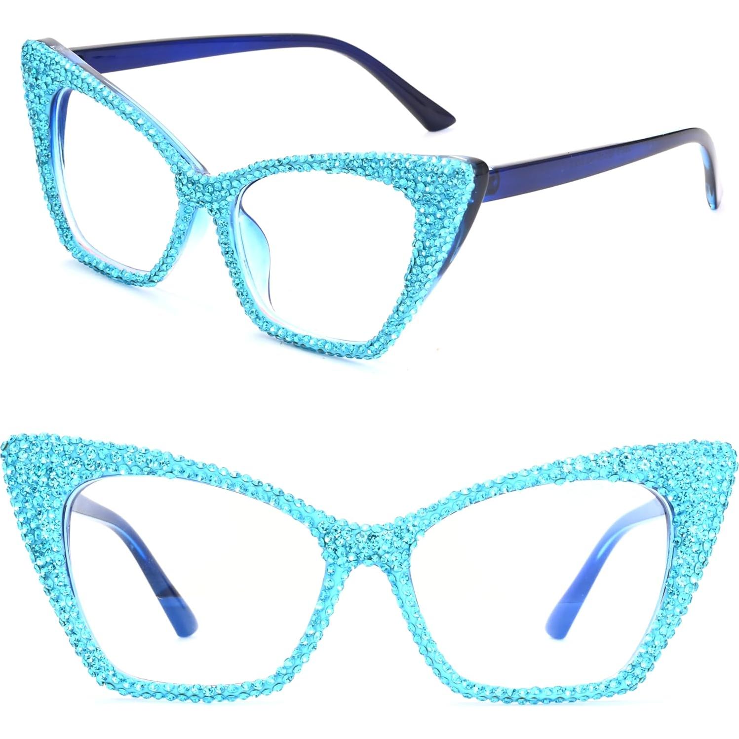 Gafas de Lectura Ojo de Gato ICARA con Rhinestones 1.5x Azul