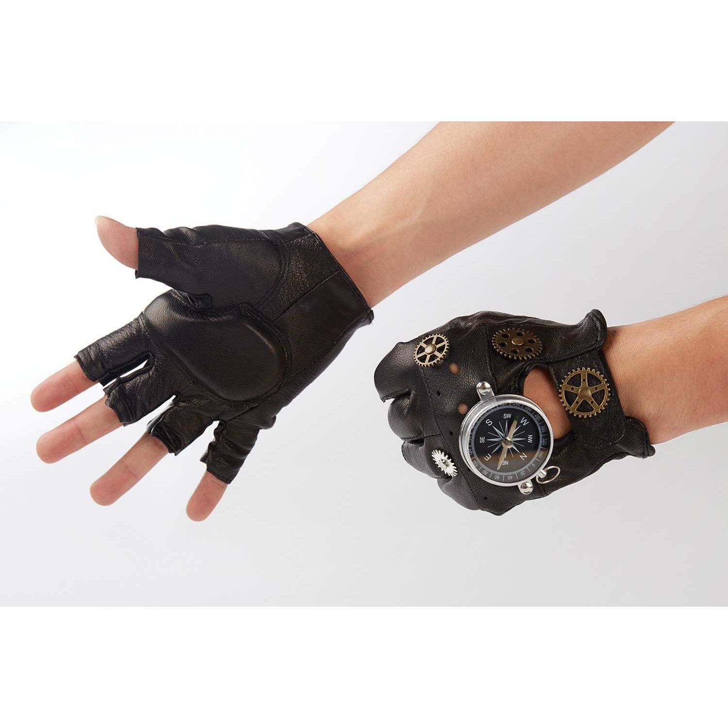 Guantes de Cuero Steampunk KOGOGO para Hombre Sin Dedos