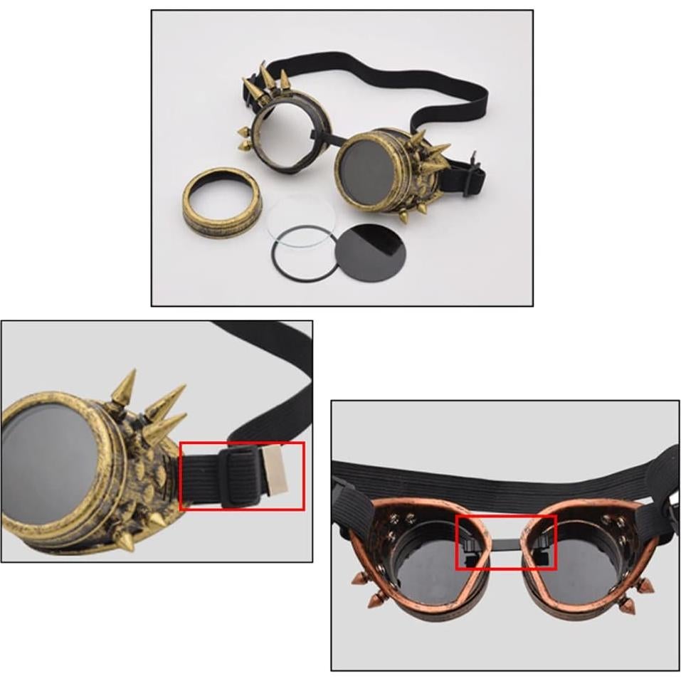 Gafas de Soldador Vintage Steampunk Plateadas con Remaches