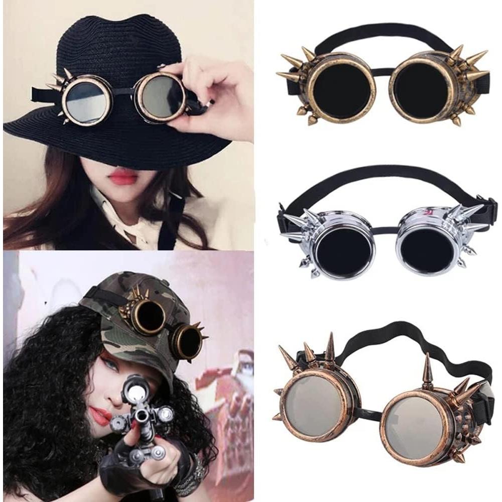 Gafas de Soldador Vintage Steampunk Plateadas con Remaches
