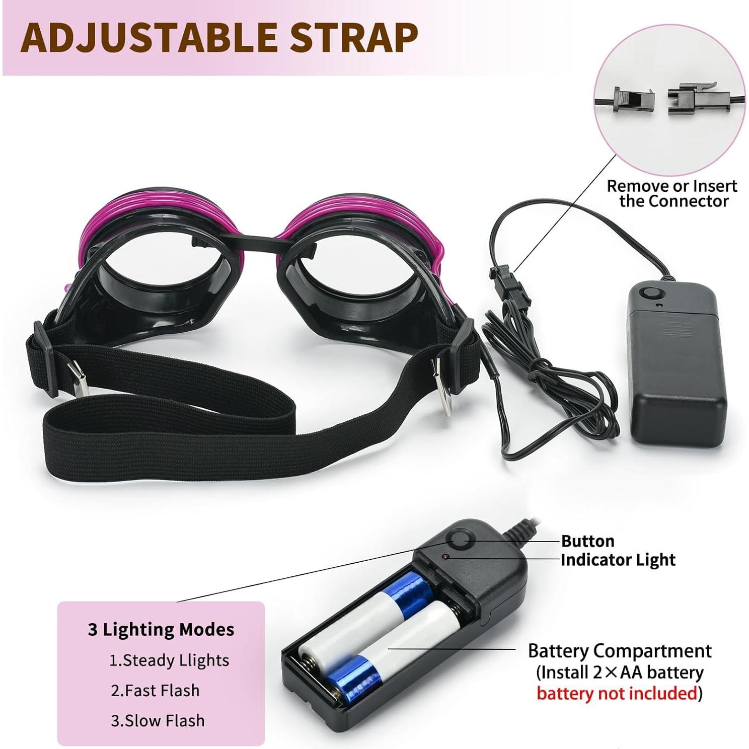 Gafas Steampunk LED Brillantes para Disfraz de Halloween