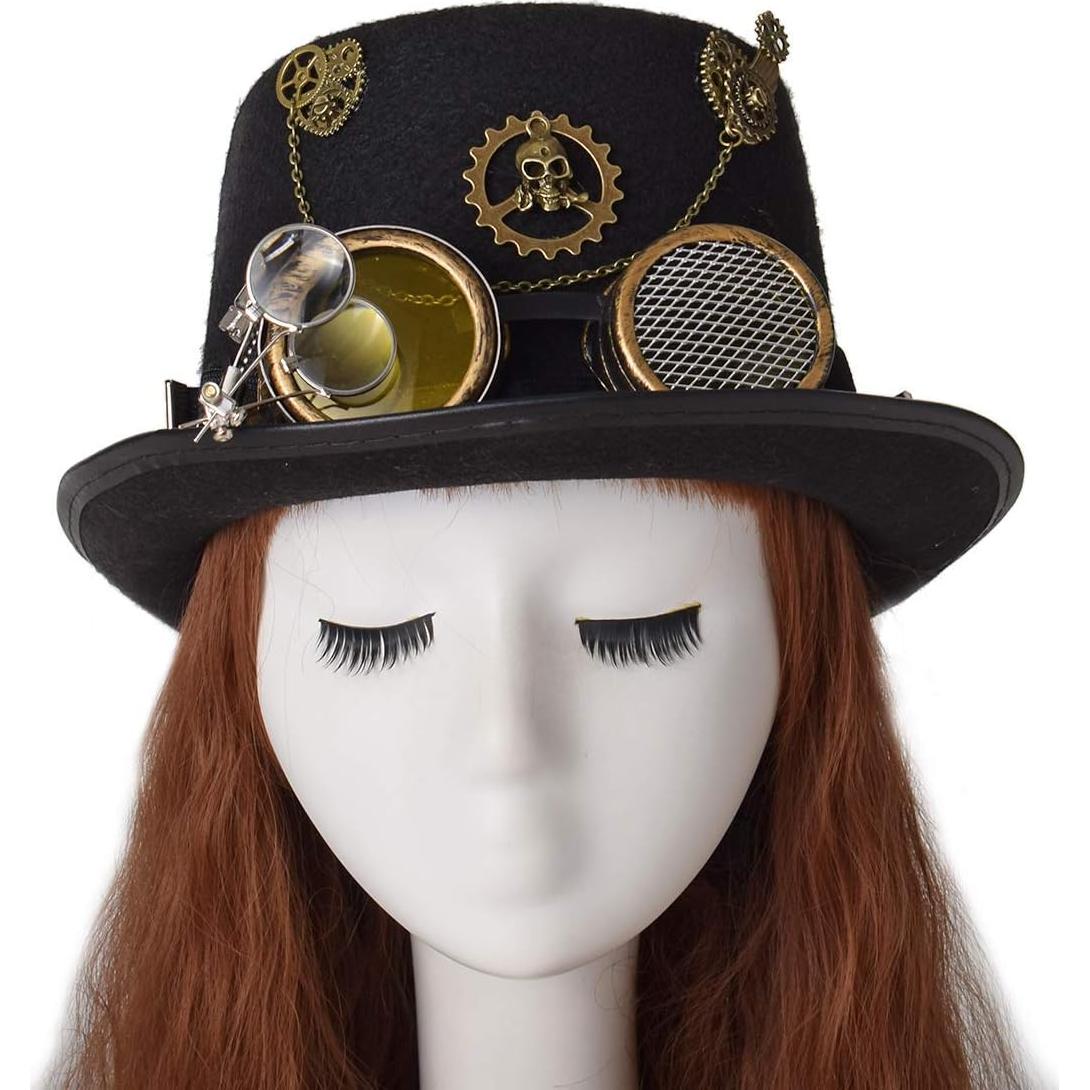 Sombrero de Copa Steampunk GRACEART con Gafas Removibles
