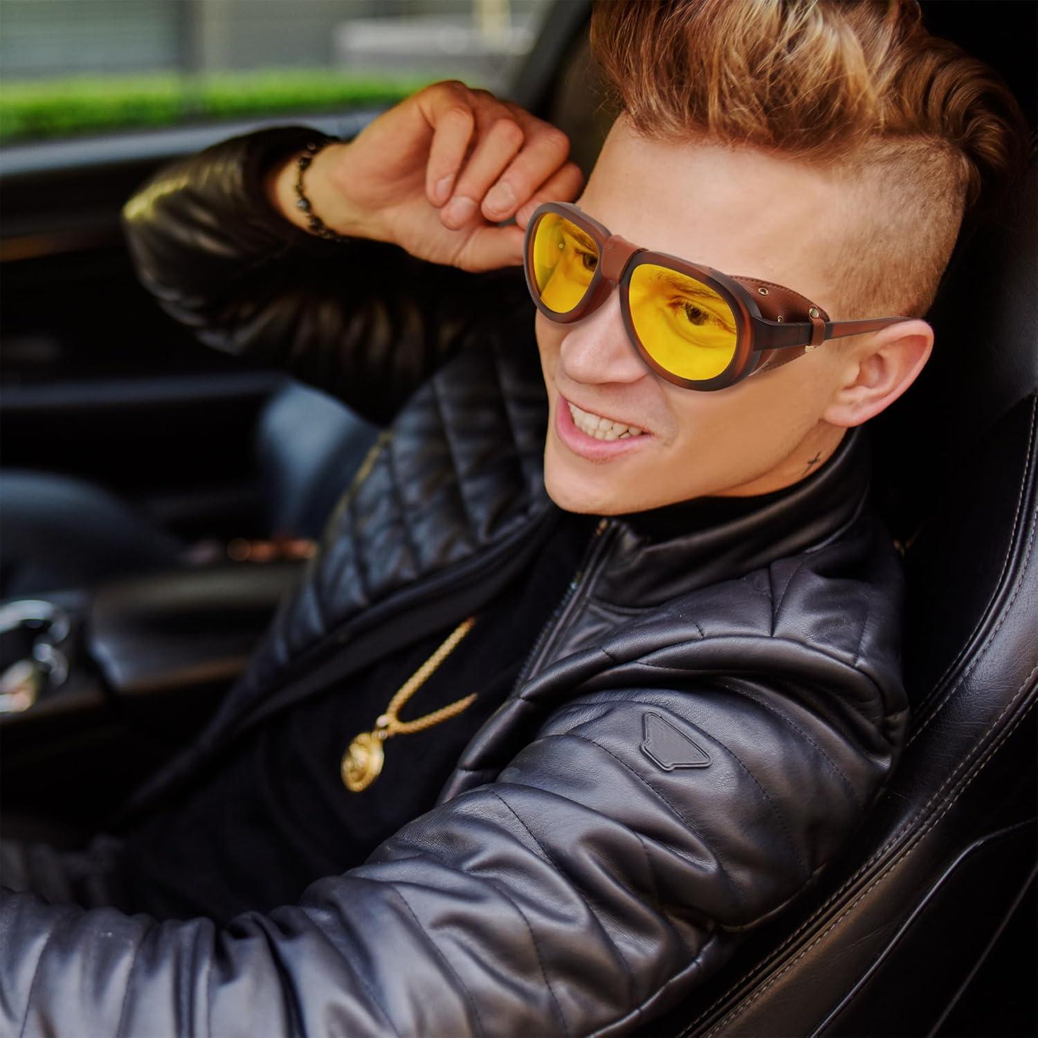 Gafas de sol Steampunk FEISEDY con lente amarilla polarizada