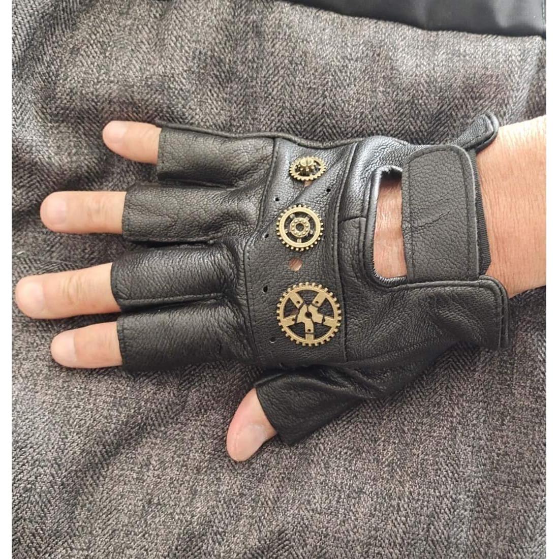 Guantes Sin Dedos Maysong Punk Gótico Unisex Cuero 15.5cm