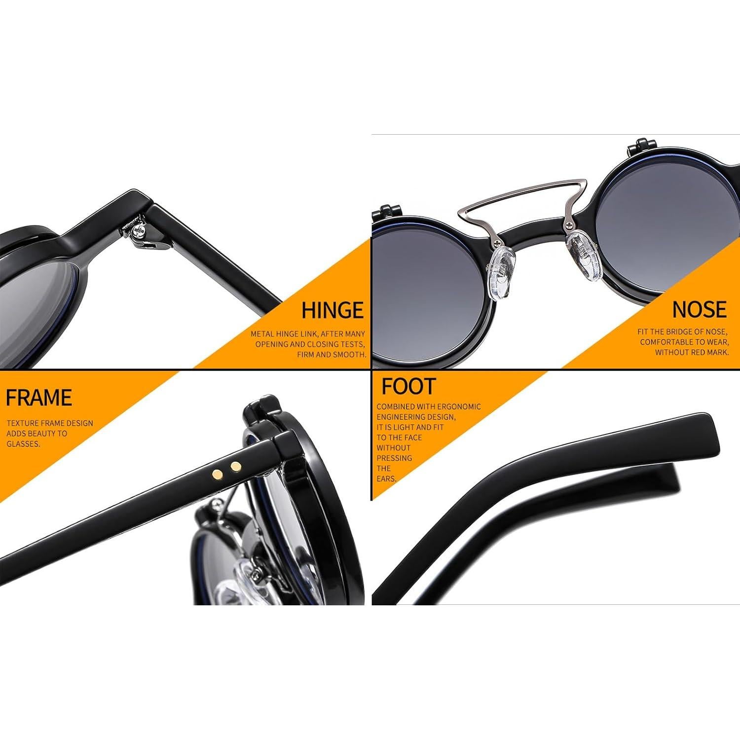 Gafas de sol redondas retro HYLLE flip-up UV 100% para hombres y mujeres