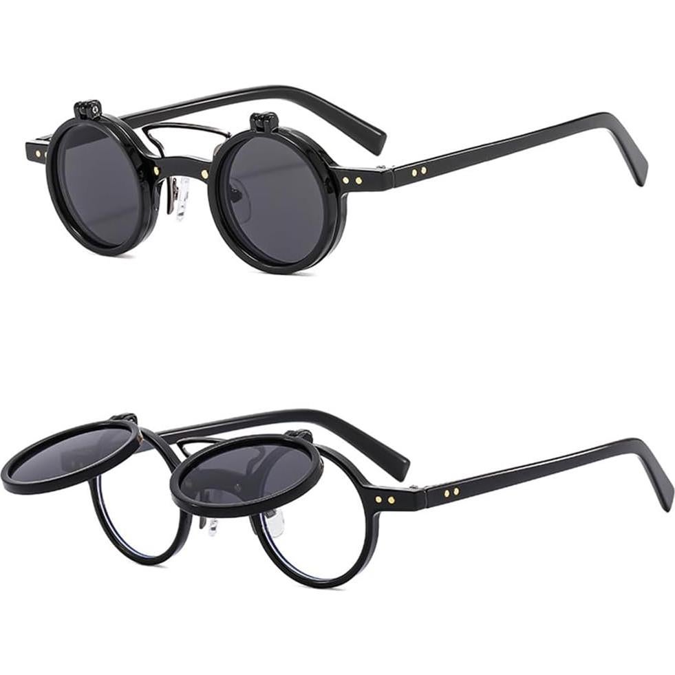 Gafas de sol redondas retro HYLLE flip-up UV 100% para hombres y mujeres