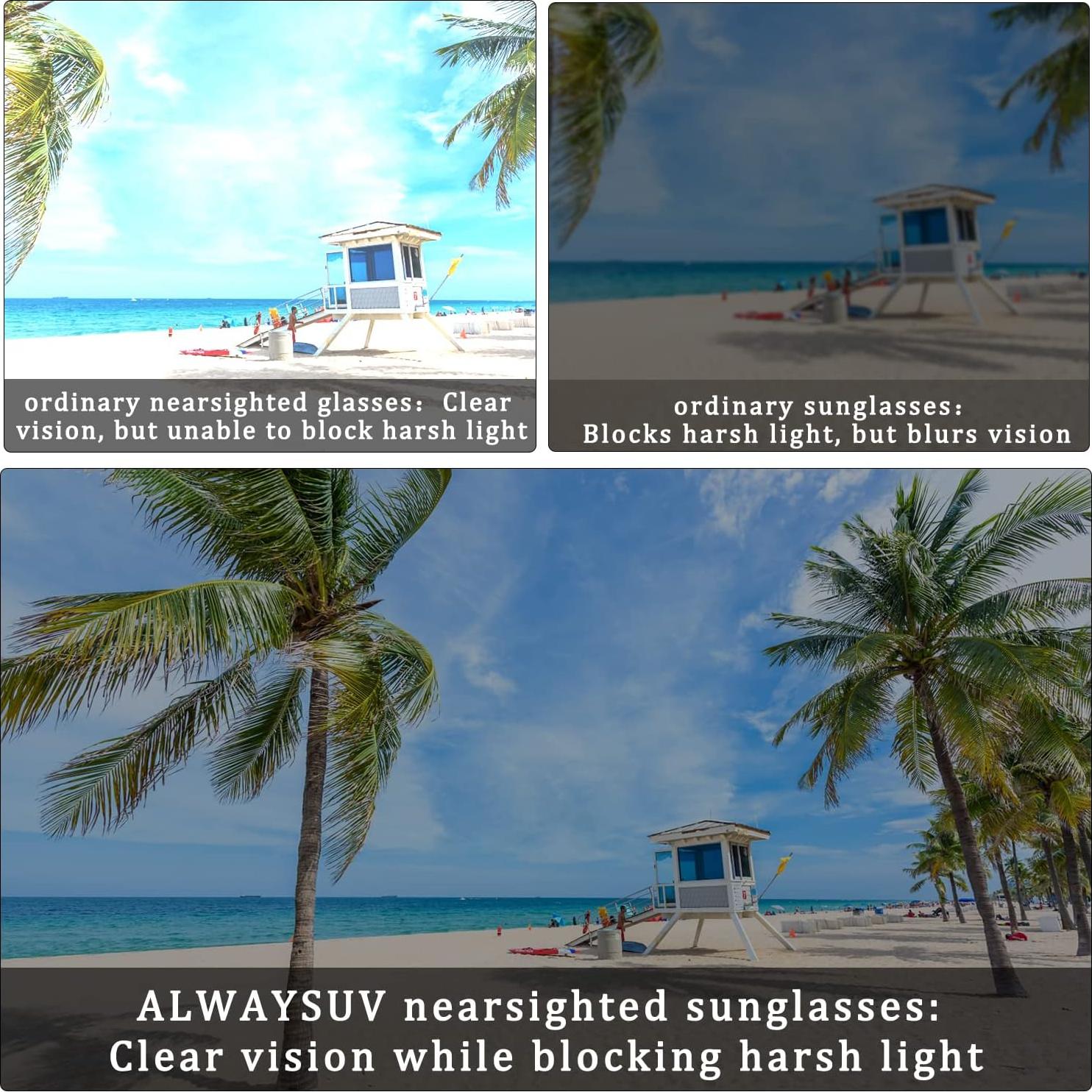 Gafas de Sol Nearsighted ALWAYSUV -3.5 UV Bloqueo Marco TR90