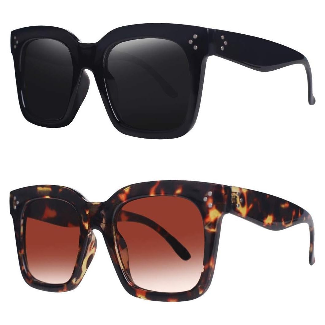 Gafas de sol cuadradas retro UV400 para mujeres - Marco negro y tortuga