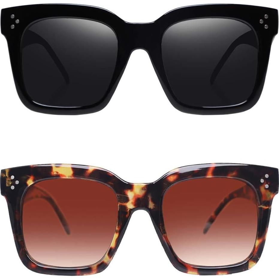 Gafas de sol cuadradas retro UV400 para mujeres - Marco negro y tortuga