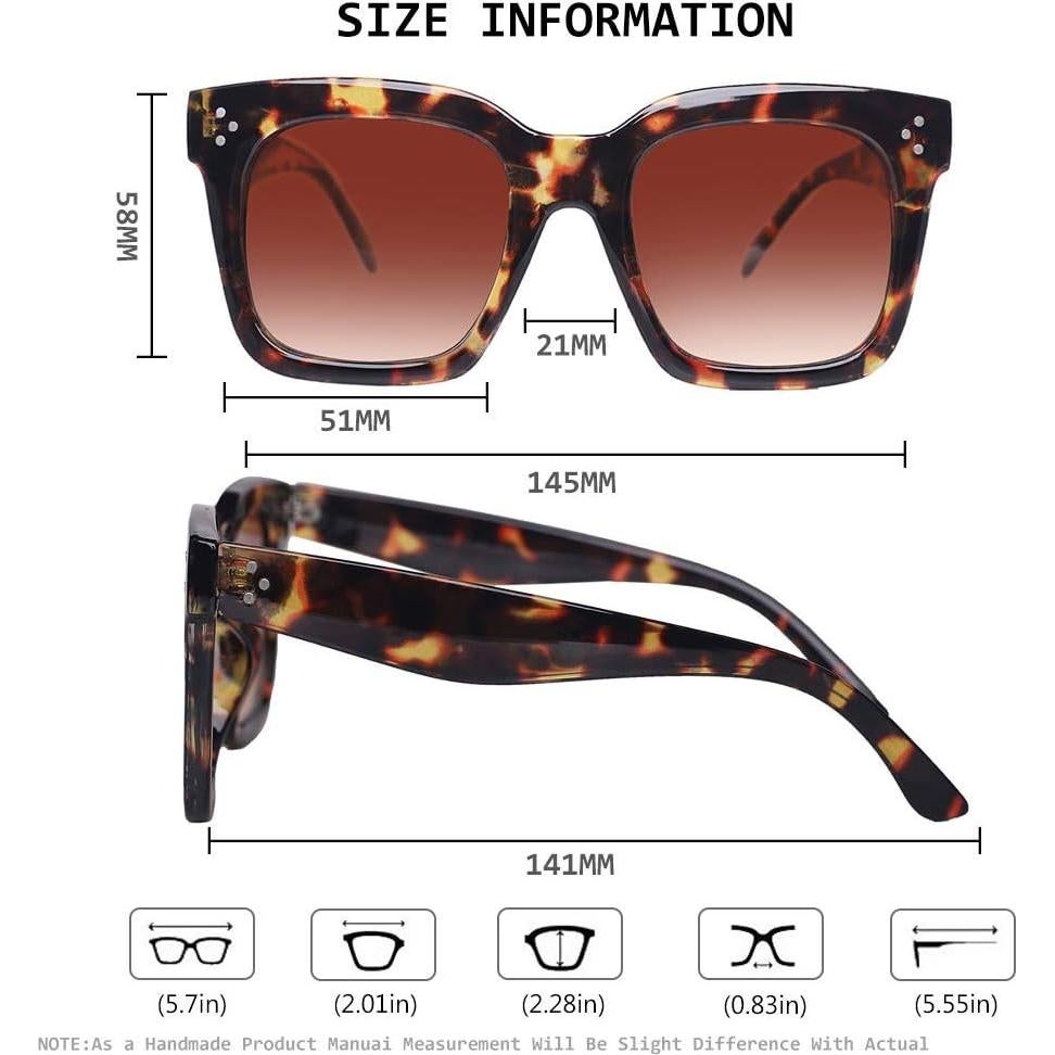 Gafas de sol cuadradas retro UV400 para mujeres - Marco negro y tortuga