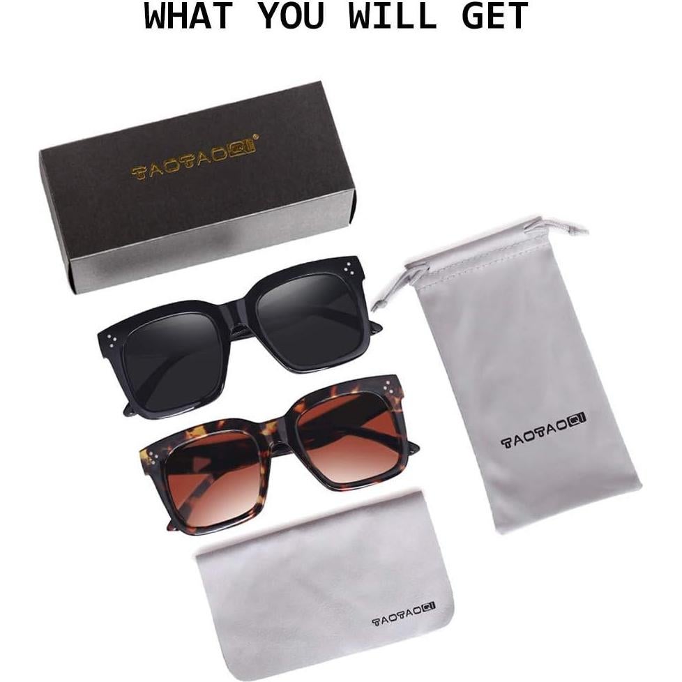 Gafas de sol cuadradas retro UV400 para mujeres - Marco negro y tortuga