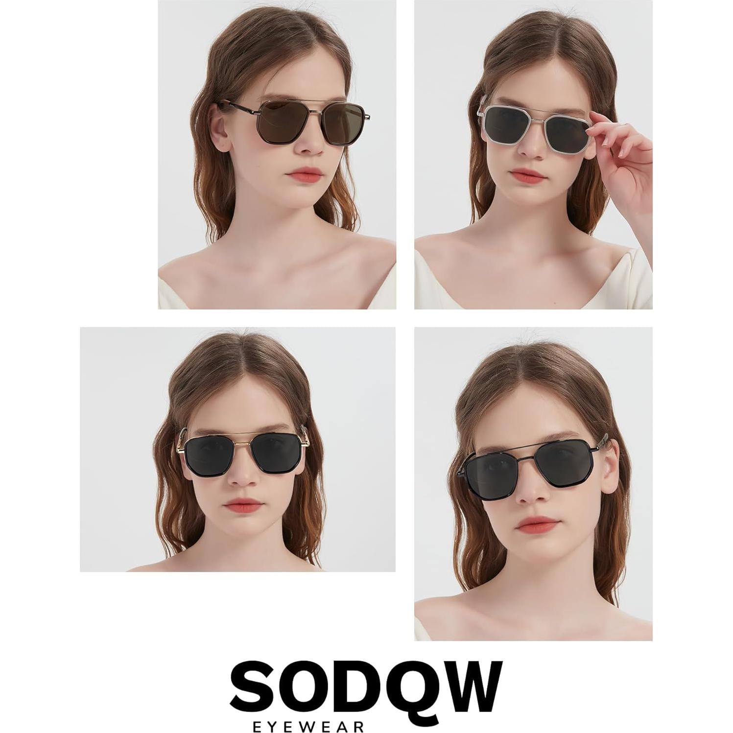 Gafas de sol aviador SODQW con marco cuadrado y doble puente