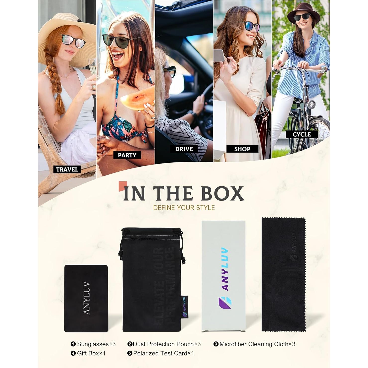 Gafas de sol polarizadas ANYLUV UV400 para mujeres - 3 paquetes