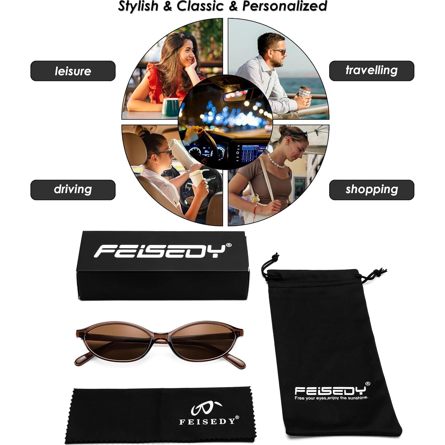 Gafas de Sol Retro Ovaladas FEISEDY UV400 para Mujeres