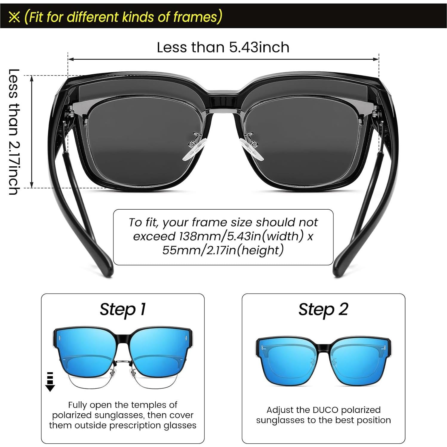 Gafas de sol DUCO Fit Over polarizadas UV400 para miopes