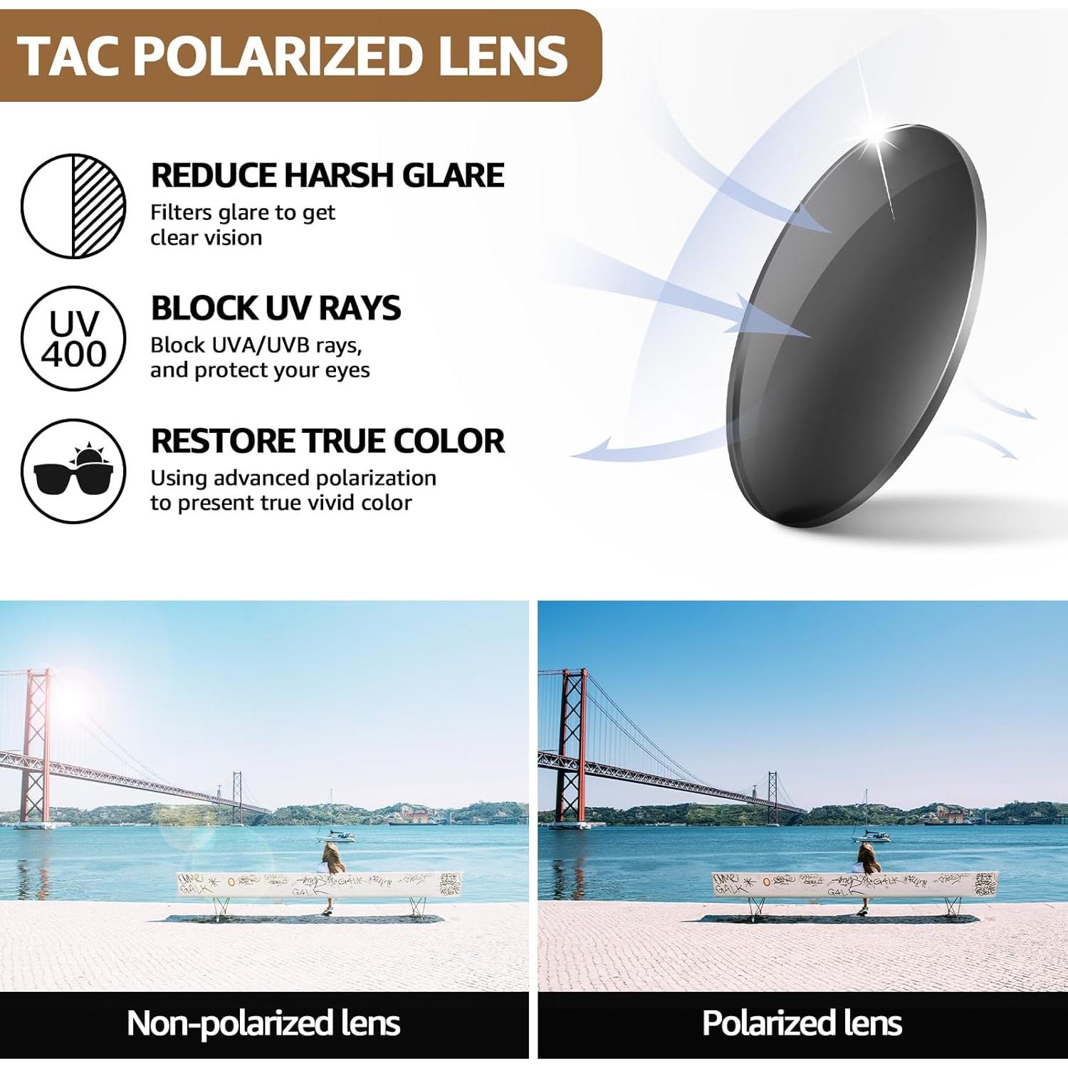 Gafas de sol polarizadas TJUTR para mujeres UV400 gran tamaño