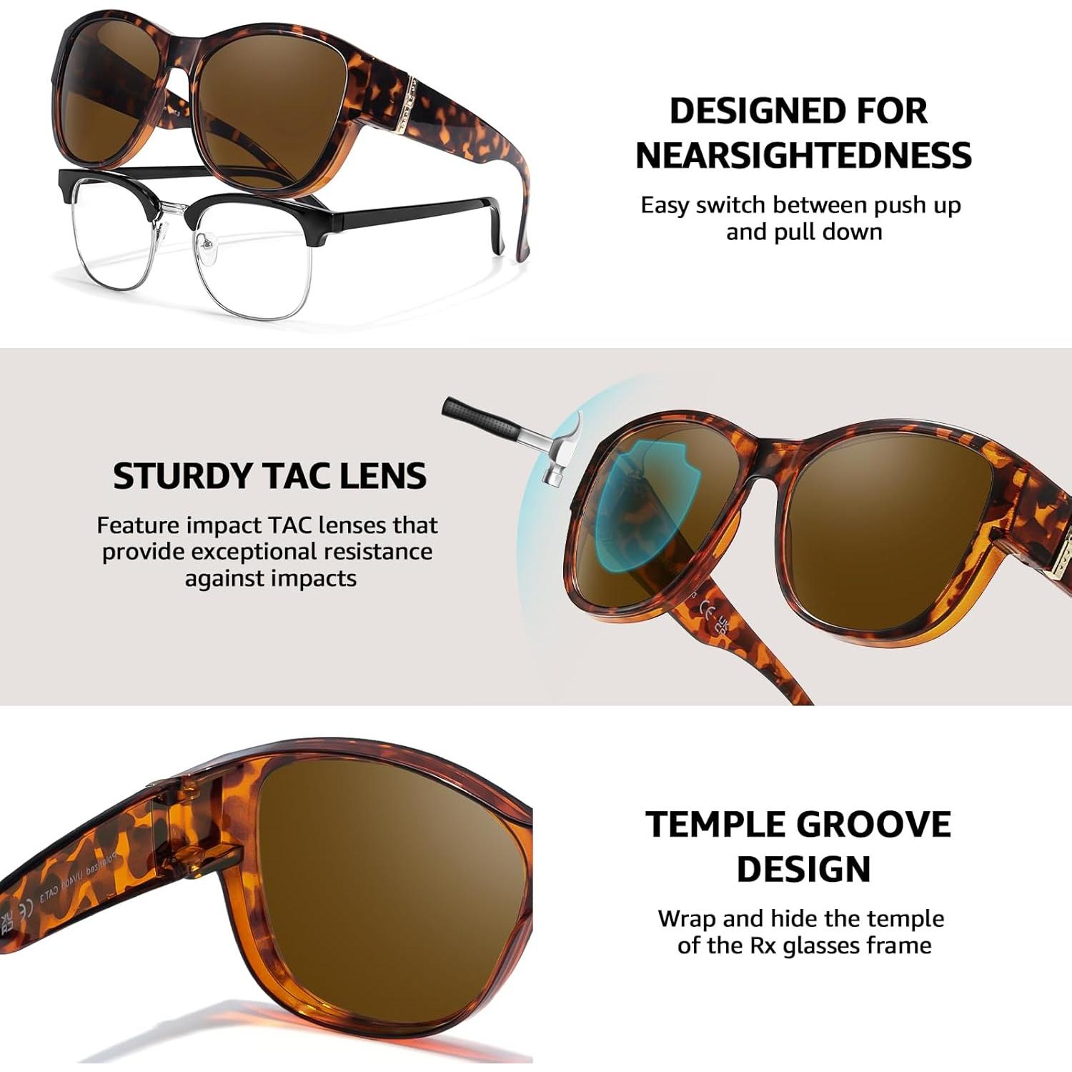 Gafas de sol polarizadas TJUTR para mujeres UV400 gran tamaño