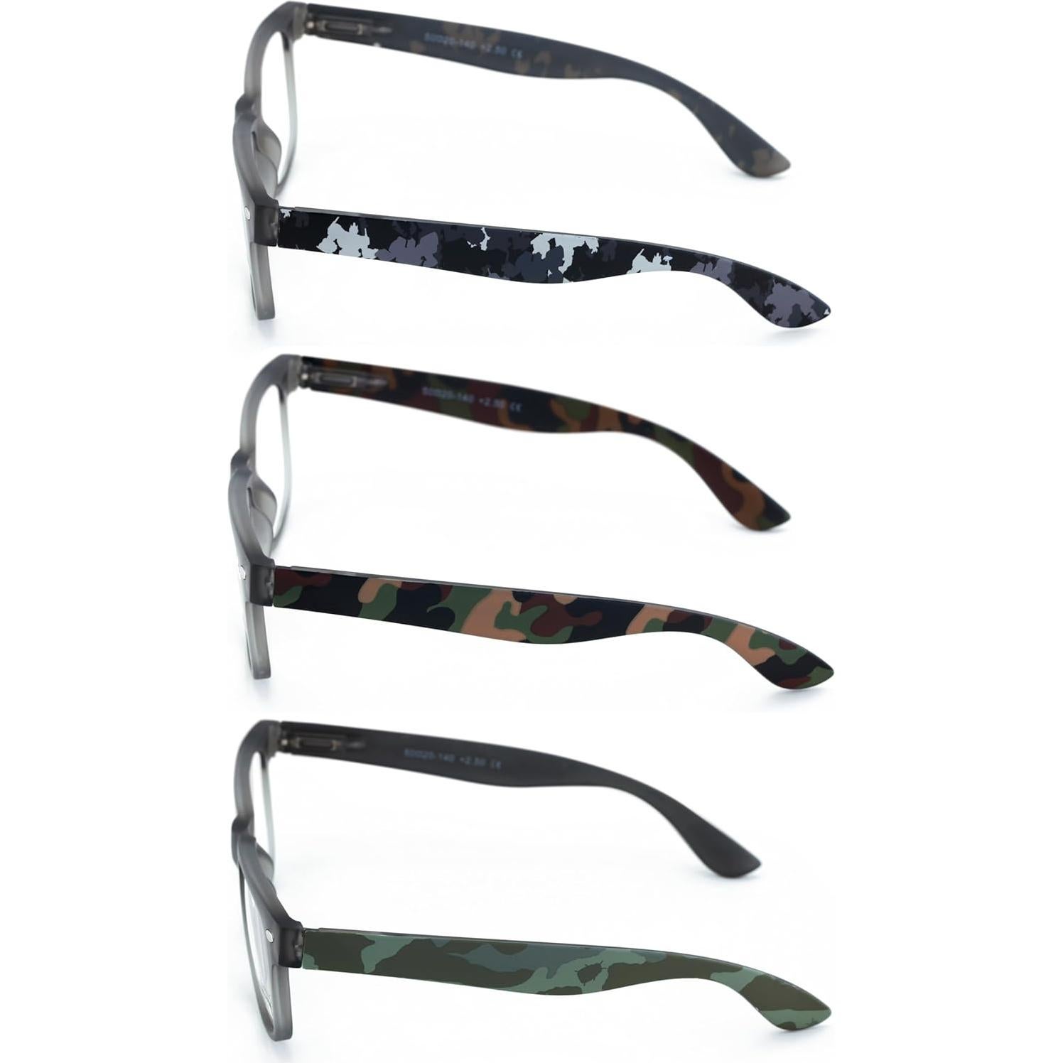 3 Pares Gafas de Lectura Clásicas Camuflaje Militar 1.5x