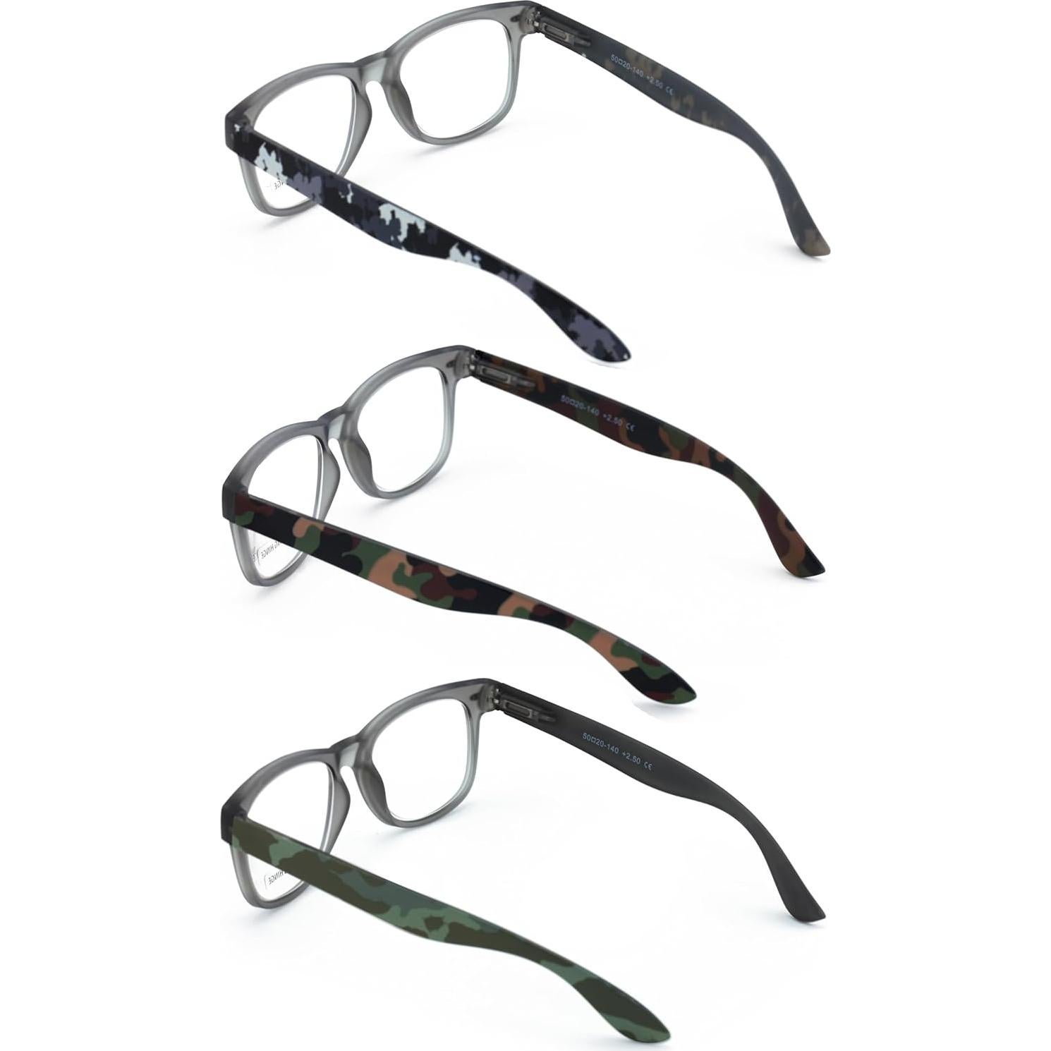 3 Pares Gafas de Lectura Clásicas Camuflaje Militar 1.5x