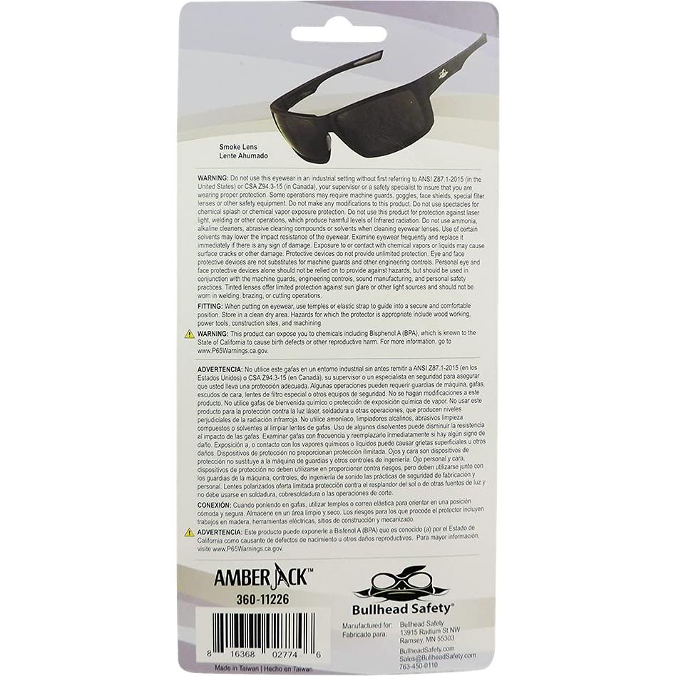 Gafas de Seguridad Amberjack 360-11226 Anti-niebla UV Lentes Ahumados