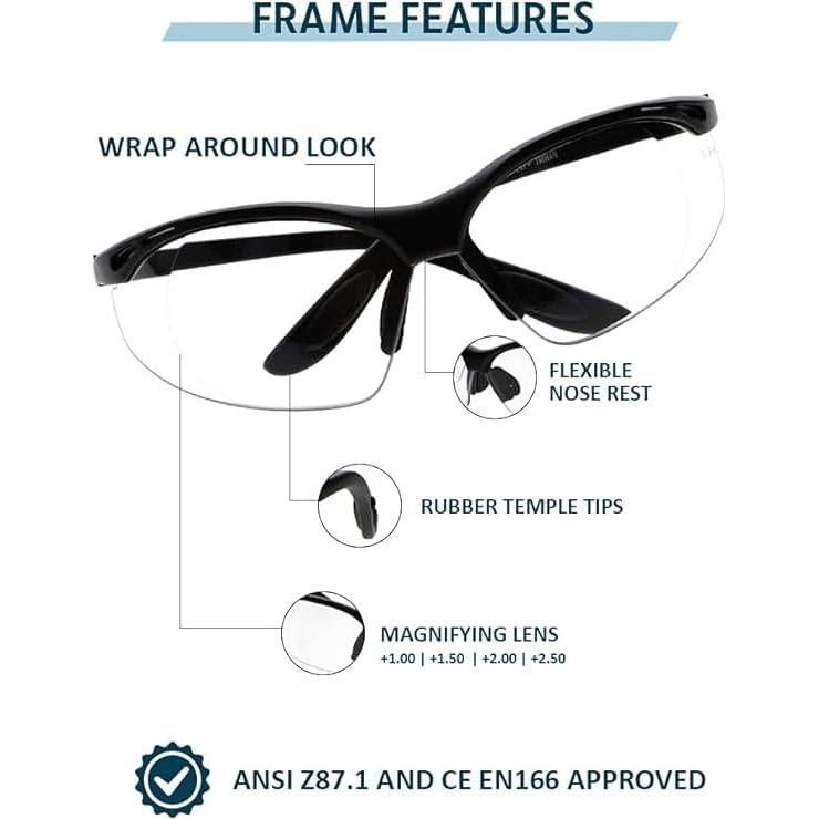 Gafas de Lectura de Seguridad Magnificadoras 1.0D - Marco Negro