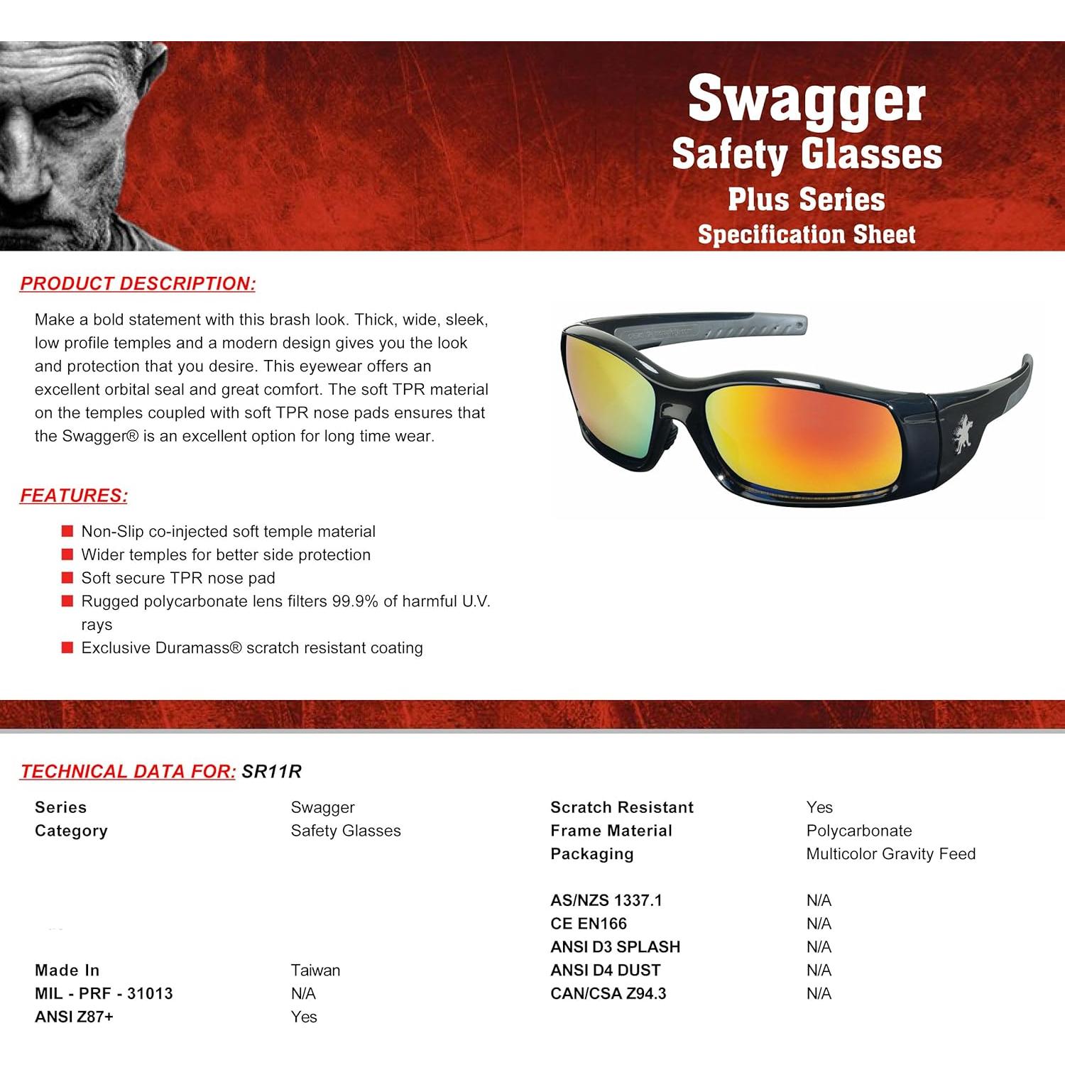 Gafas de Seguridad Crews SR11R Policarbonato Lente Espejo Fuego