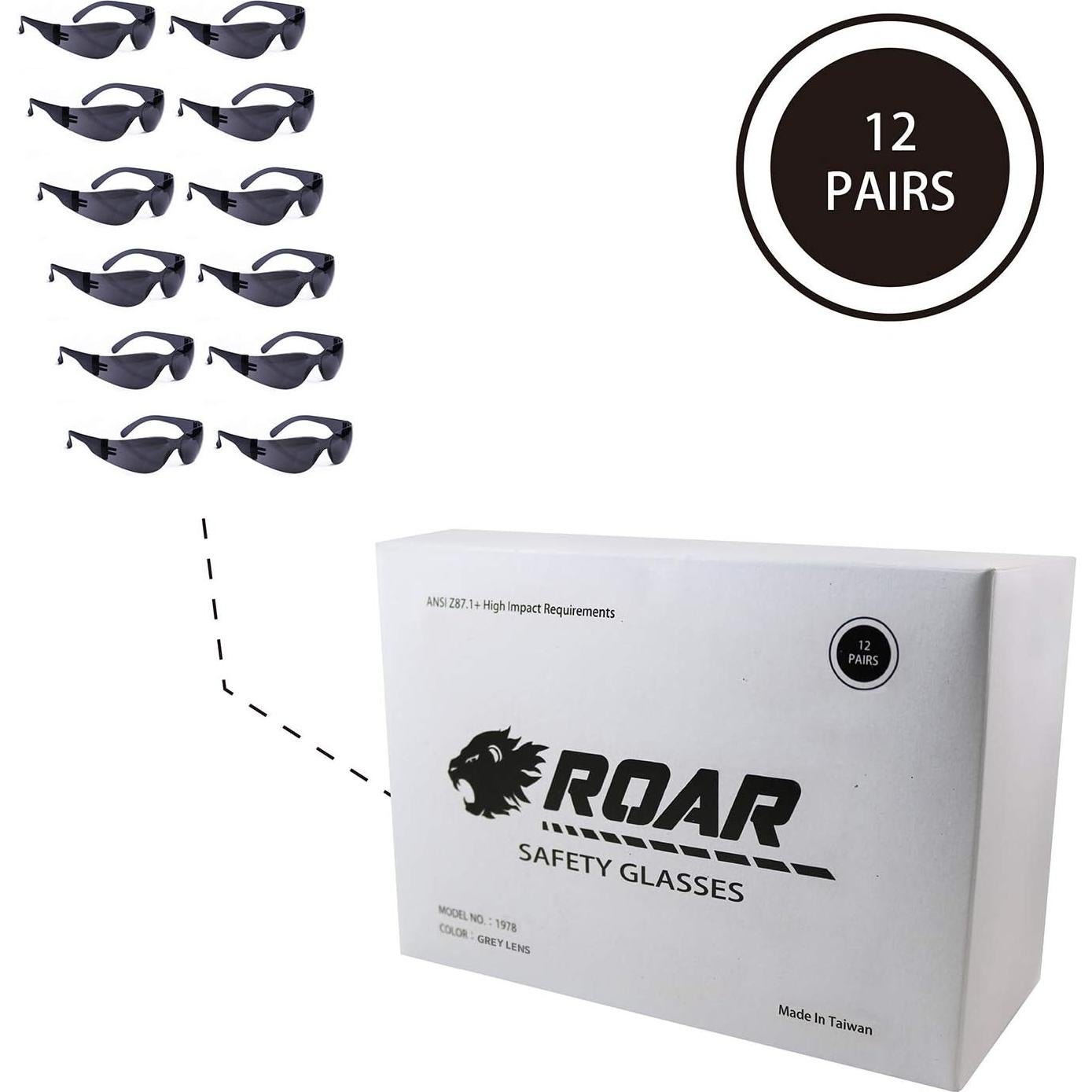 Gafas de Seguridad ROAR Humo 12 Pares Lente Resistente