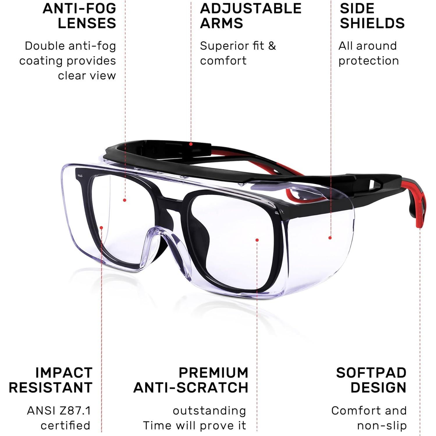 Gafas de Seguridad sobre Gafas Graduadas ANSI Z87.1 - Rojo/Negro