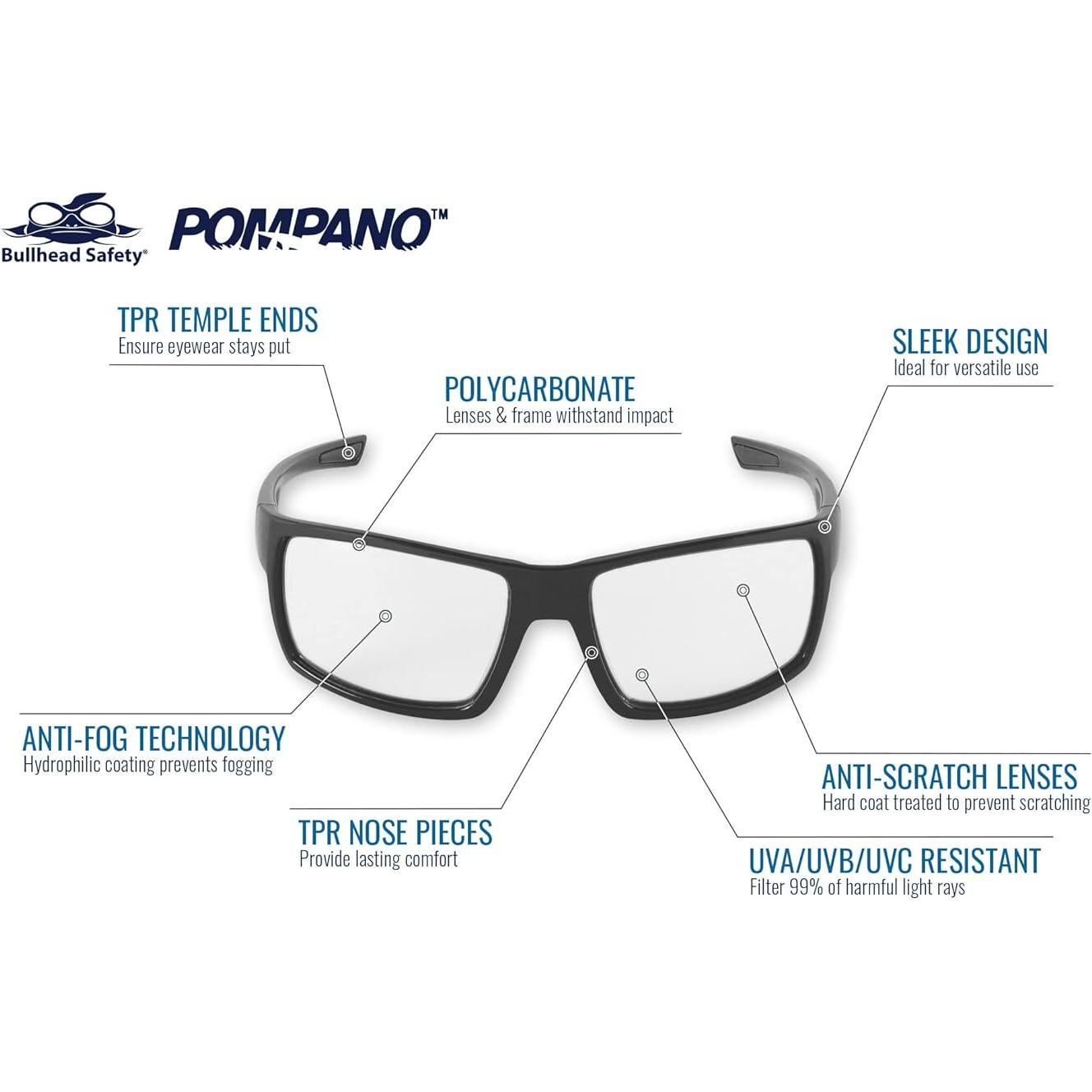 Gafas de Seguridad Bullhead Pompano BH2761AF Antivaho Lentes Claros