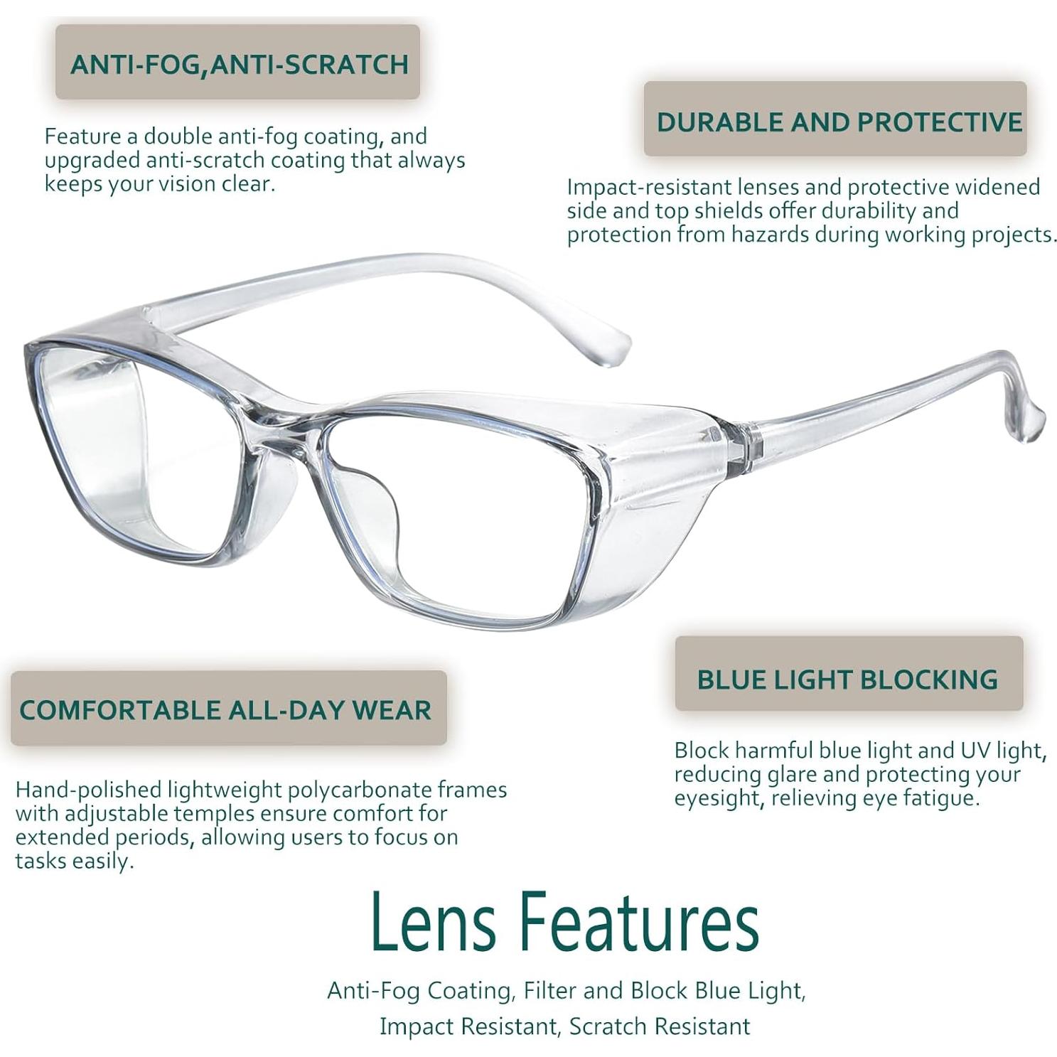 Gafas de Seguridad Feaglo Antivaho y Antiluz Azul - 2 Paquete