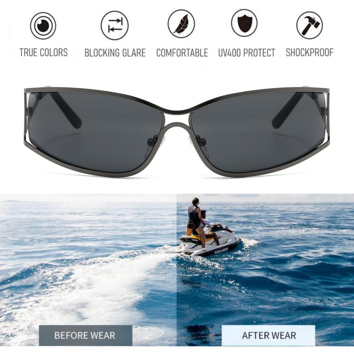 Gafas de sol Y2K BAWUYI con protección UV400 - Marco Negro