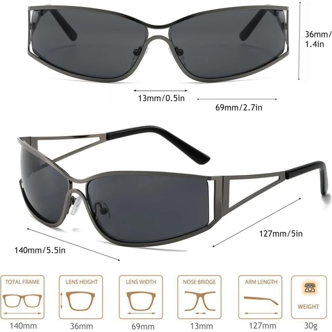 Gafas de sol Y2K BAWUYI con protección UV400 - Marco Negro