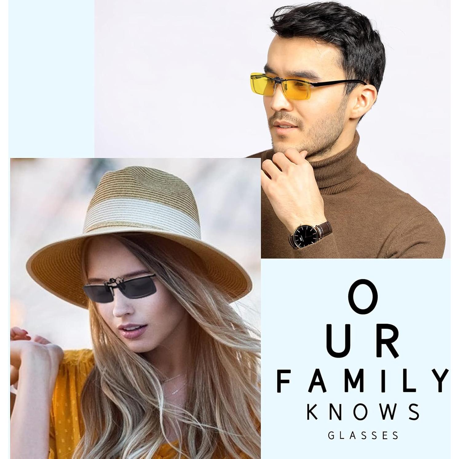 2-Pair Polarized Unisex Clip on Sunglasses Flip up Myopic Glasses Elegant&Comfortable Clips for Prescription Eyeglasses-Good Clip Style Sunglasses for Outdoor/Driving/Fishing/Cycling/Hiking